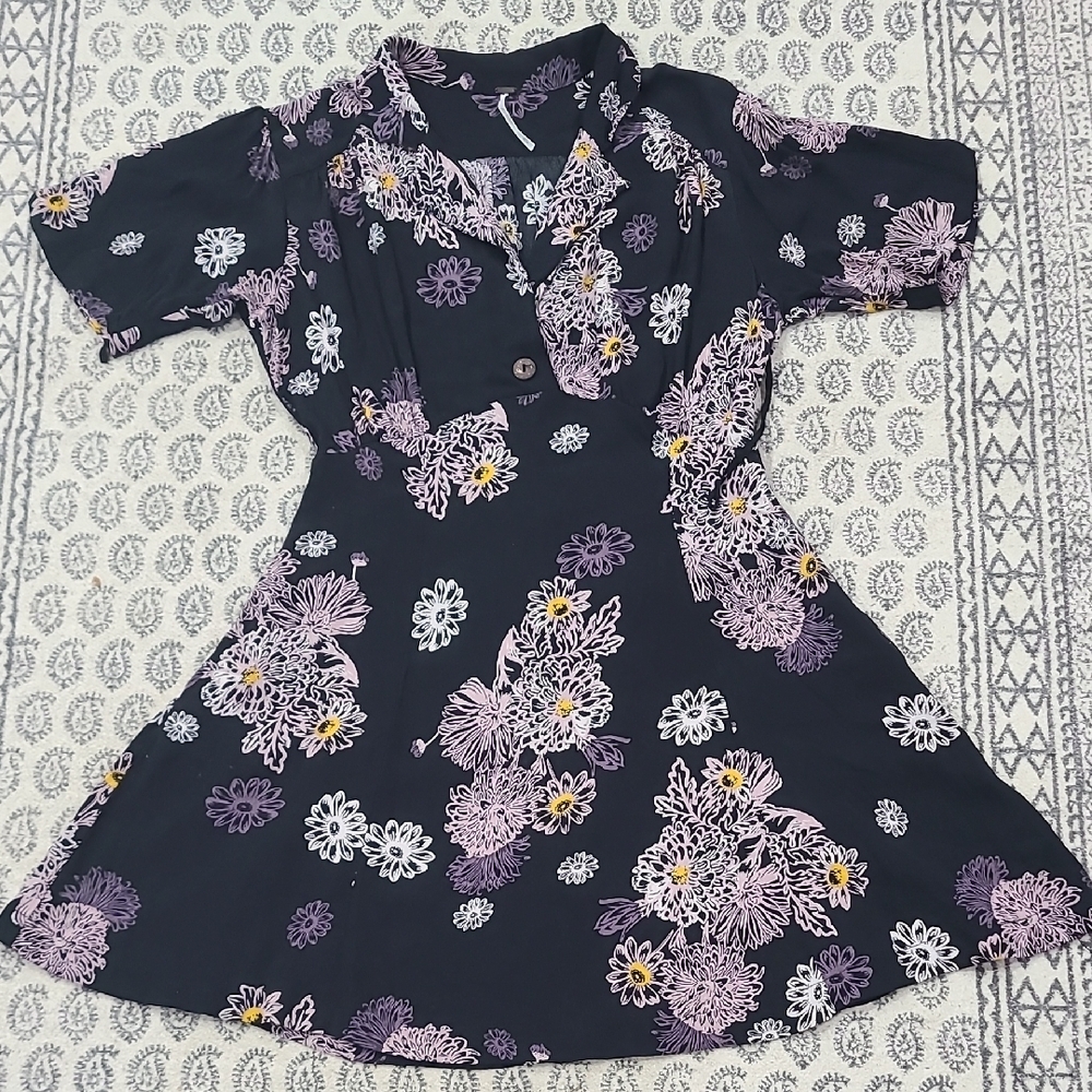 Free People Black and Purple Floral Mini Dress - Picture 4 of 15